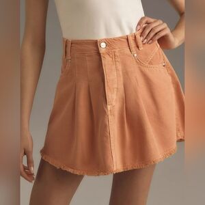 Pilcro x Anthropologie Button-Up Pleated Micro Denim Skirt w Pockets, Coral Pink